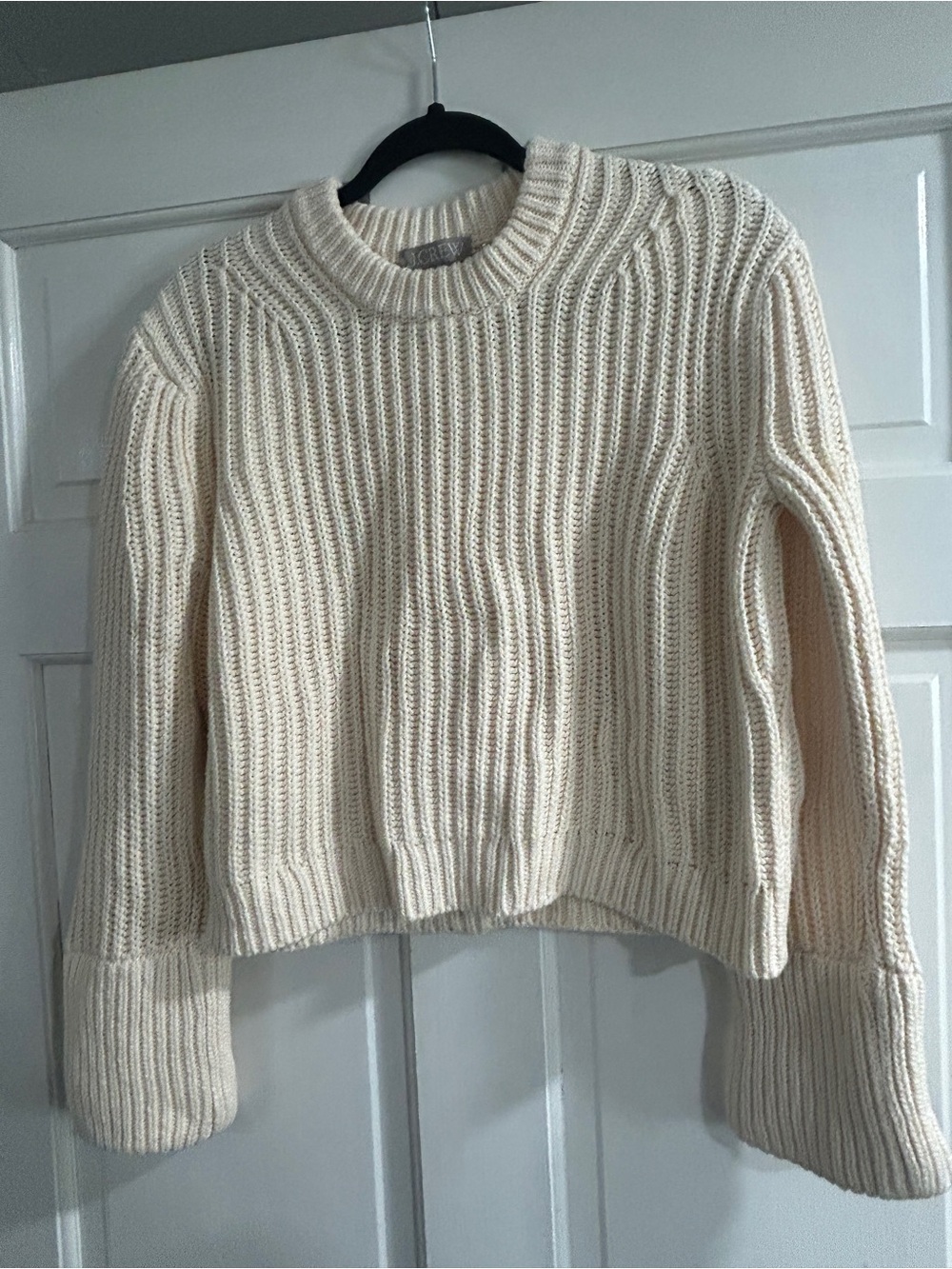 J. Crew Cream Ribbed Cropped Crewneck Sweater